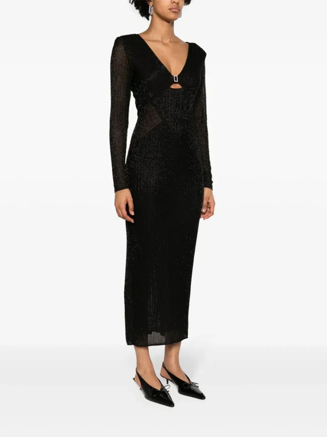 Self Portrait Beaded Mesh Midi Dress Black Size 10 for rent on The Volte - main image