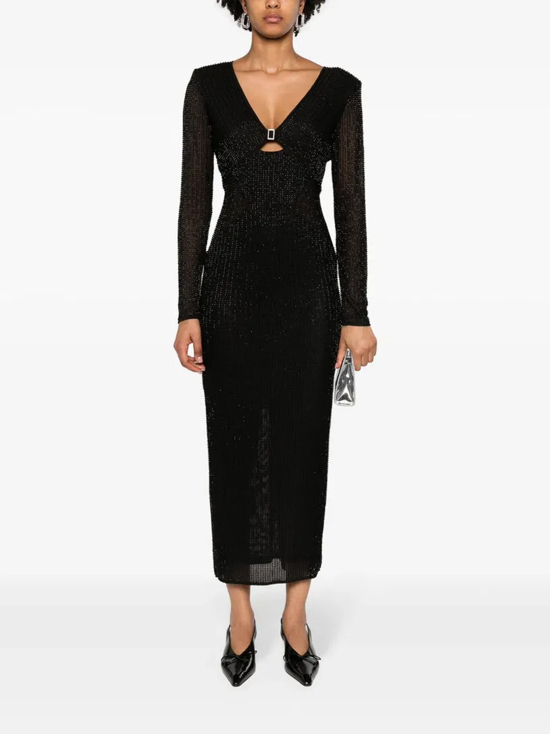 Self Portrait Beaded Mesh Midi Dress Black Size 10 for rent on The Volte - main image
