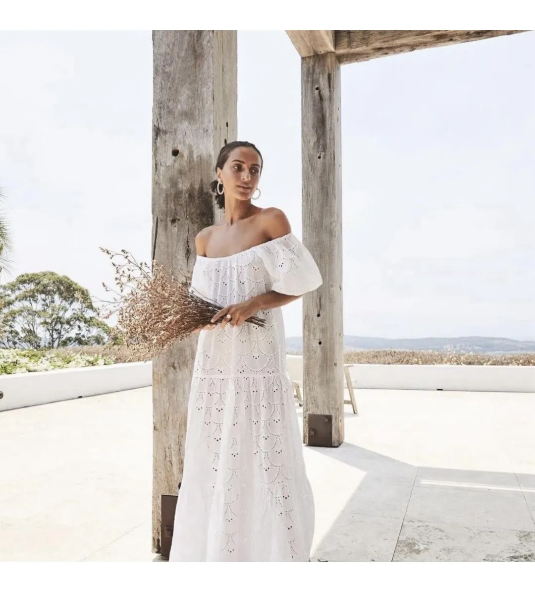 Palm Noosa Amalfi Broderie Anglais Maxi Dress White Size AU 10 for rent on The Volte - main image