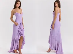 House of CB Gabbi Orchid Mesh Ruffled Front Gown Purple Lilac Size S AU 8 for rent on The Volte - image 3