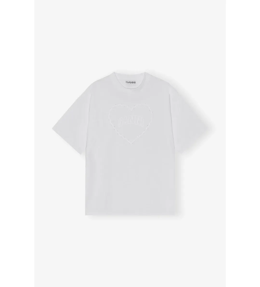 Ganni Heavy Cotton Drop Shoulder Heart T-shirt in White Size S/ AU 8 for rent on The Volte - main image