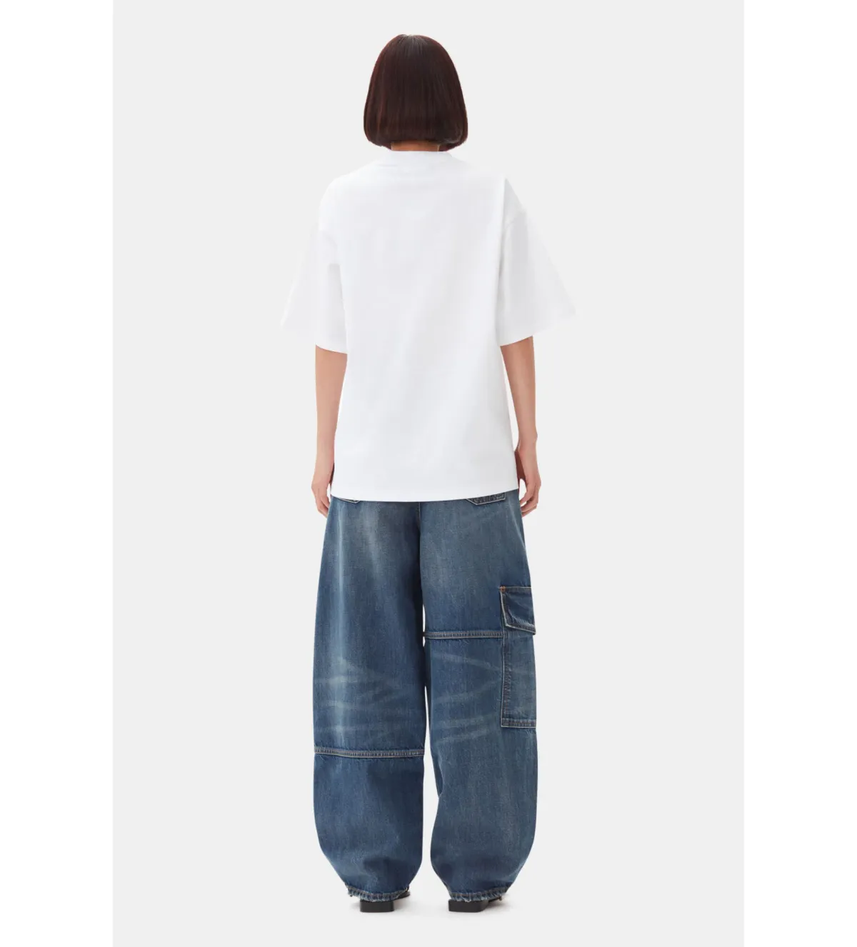 Ganni Heavy Cotton Drop Shoulder Heart T-shirt in White Size S/ AU 8 - Image 4