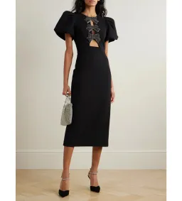 Rebecca Vallance Eliana Puff Sleeve Midi Dress Black Size 10 for rent on The Volte - image 1