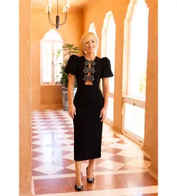 Rebecca Vallance Eliana Puff Sleeve Midi Dress Black Size 10 for rent on The Volte - image 3