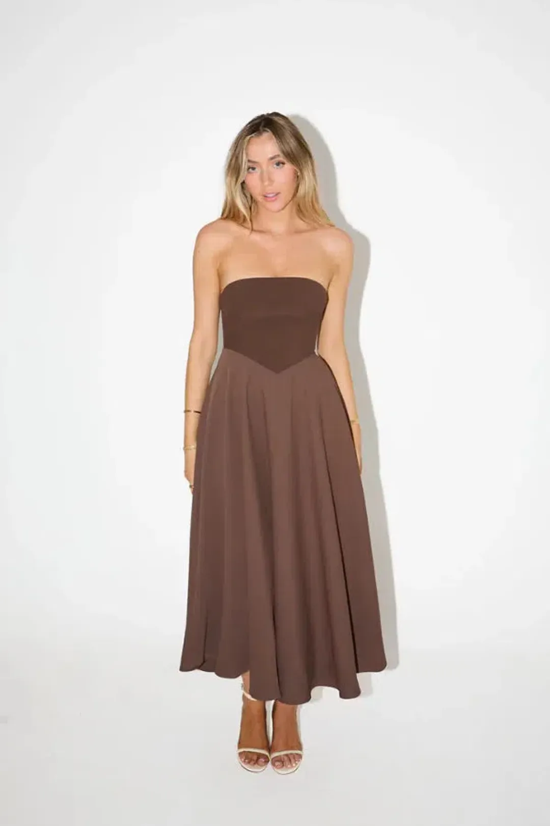 Odd Muse The Ultimate Strapless Jersey Midi Brown Size XS/AU 6 for rent on The Volte - main image