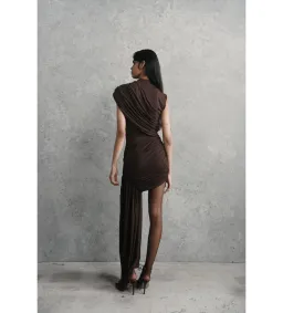 De La Vali Ravenna Mini Dress in Chocolate Brown Jersey Size AU 12 for rent on The Volte - image 3
