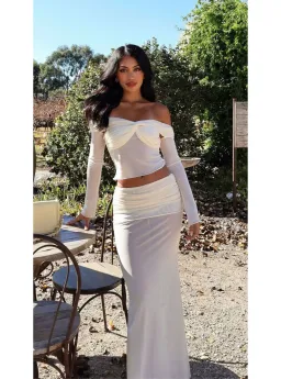 Natalie Rolt Charlotte Crop and Skirt Set in Vanilla Size 2 / AU 10 for rent on The Volte - image 1