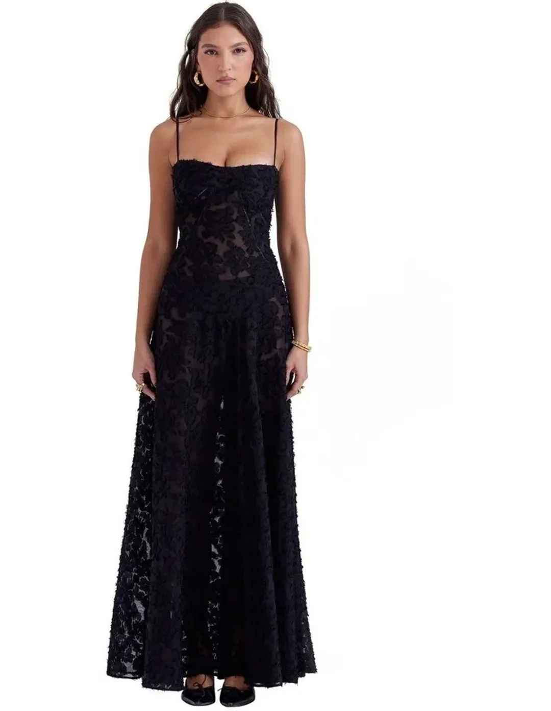 House of CB Seren Floral Lace Back Maxi Dress Black Size 8 for rent on The Volte - main image