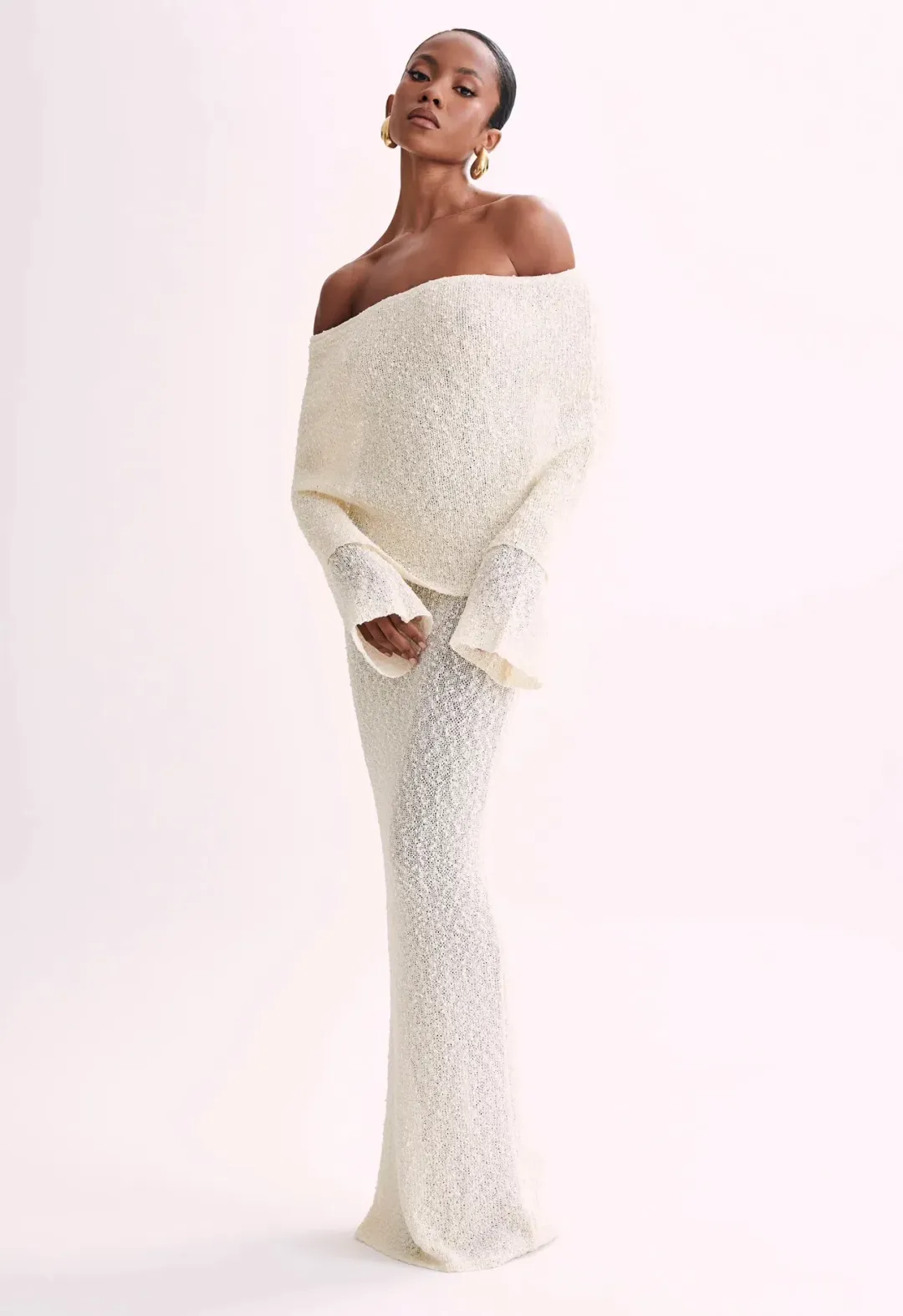 Meshki Marisol Off Shoulder Maxi Cream Size AU 8 for rent on The Volte - main image