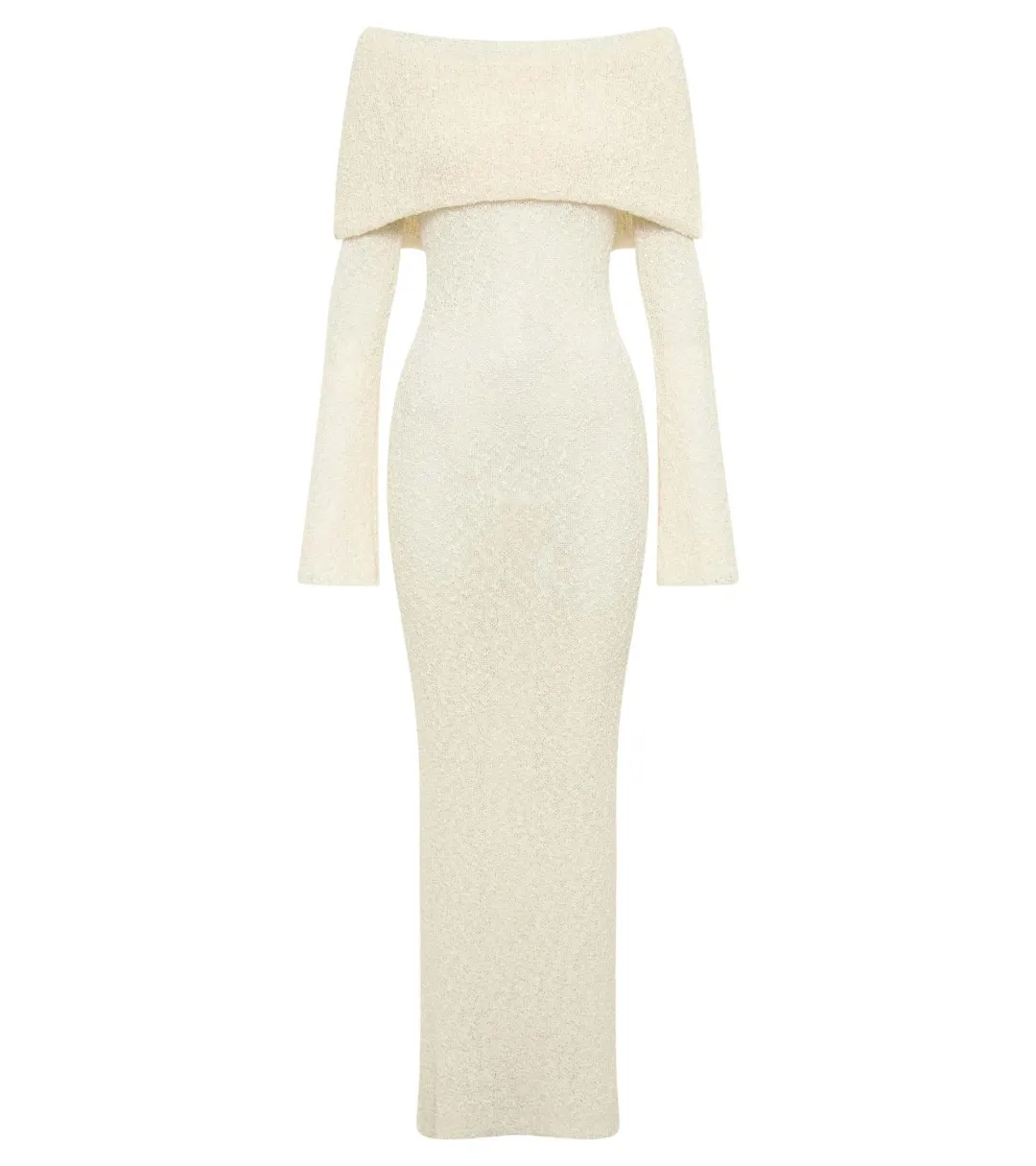 Meshki Marisol Off Shoulder Boucle Maxi Dress Cream Size XL / Aus 14 for rent on The Volte - main image