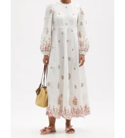 Zimmermann Poppy Floral-Embroidered Linen-Blend Midi Dress White Size 3/AU 14 for rent on The Volte - image 3
