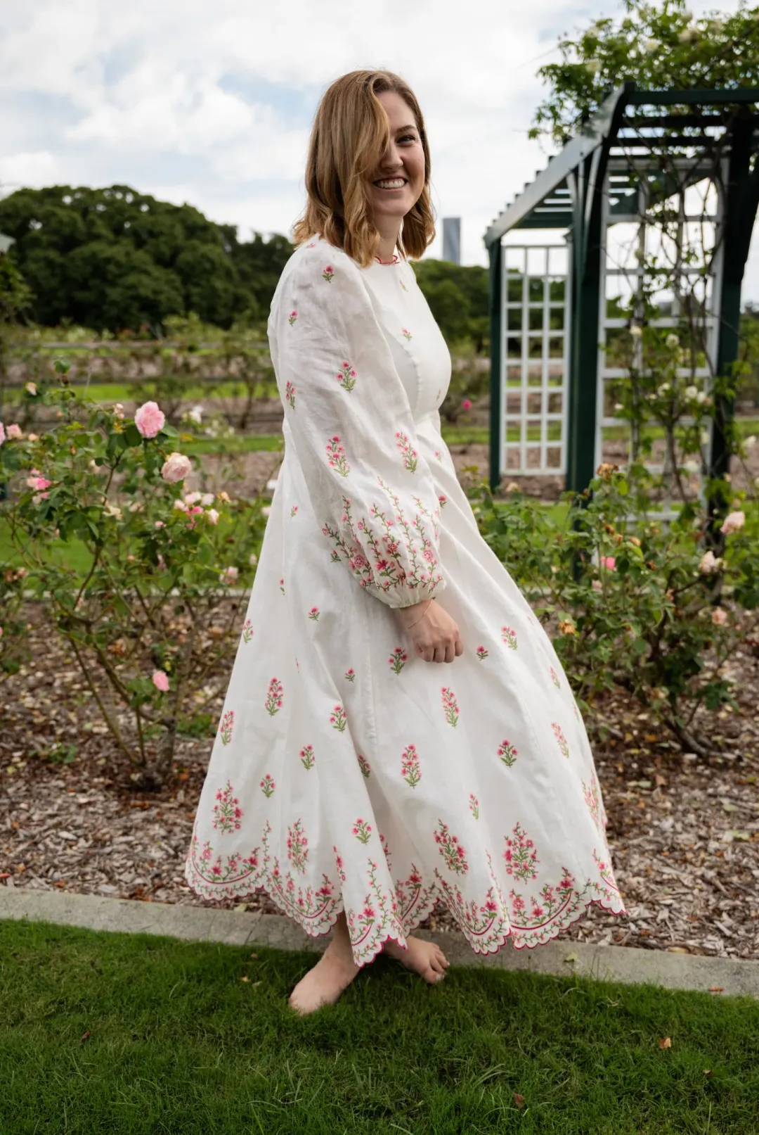 Zimmermann Poppy Floral-Embroidered Linen-Blend Midi Dress White Size 3/AU 14 for rent on The Volte - main image