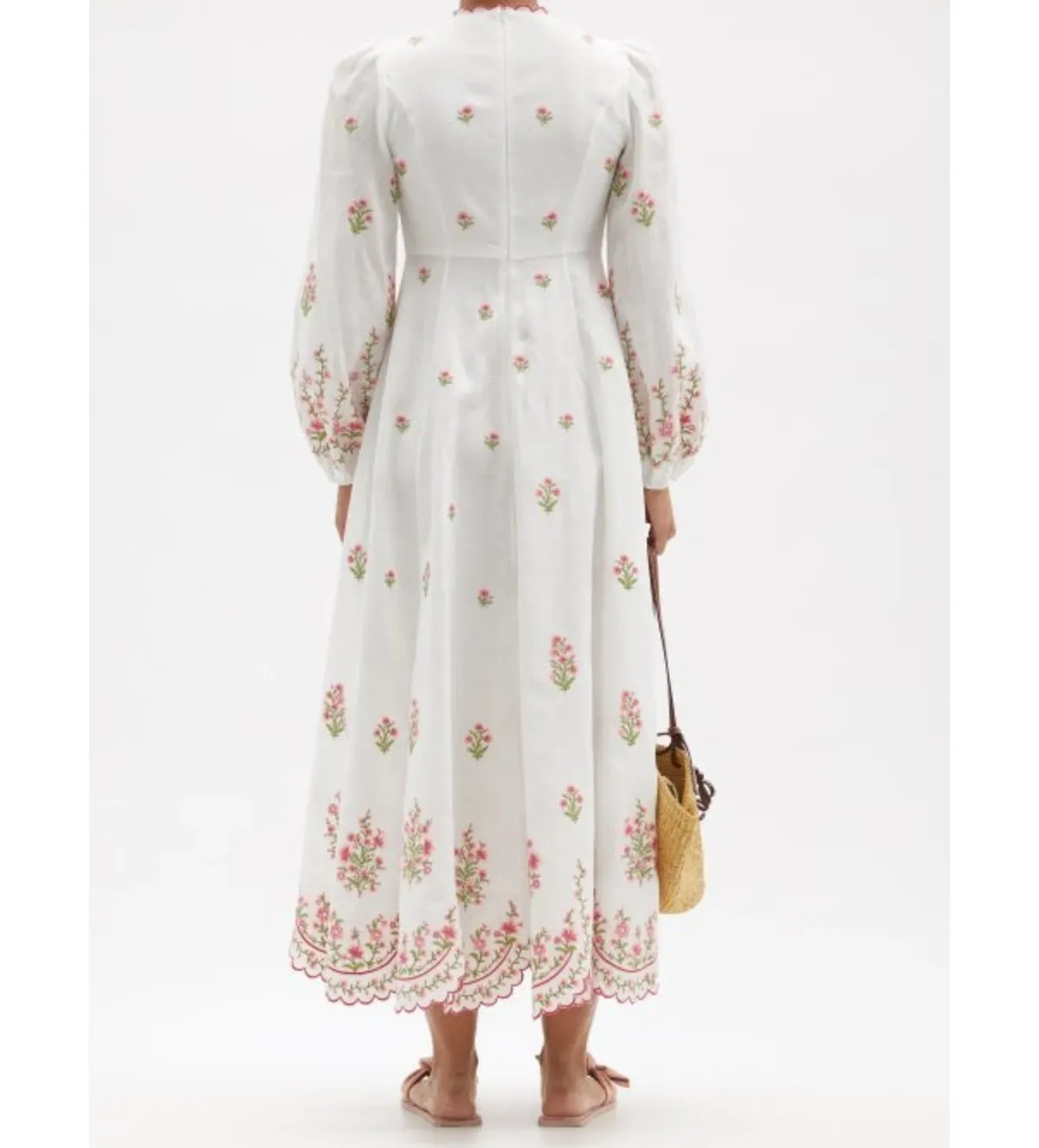 Zimmermann Poppy Floral-Embroidered Linen-Blend Midi Dress White Size 3/AU 14 - Image 5
