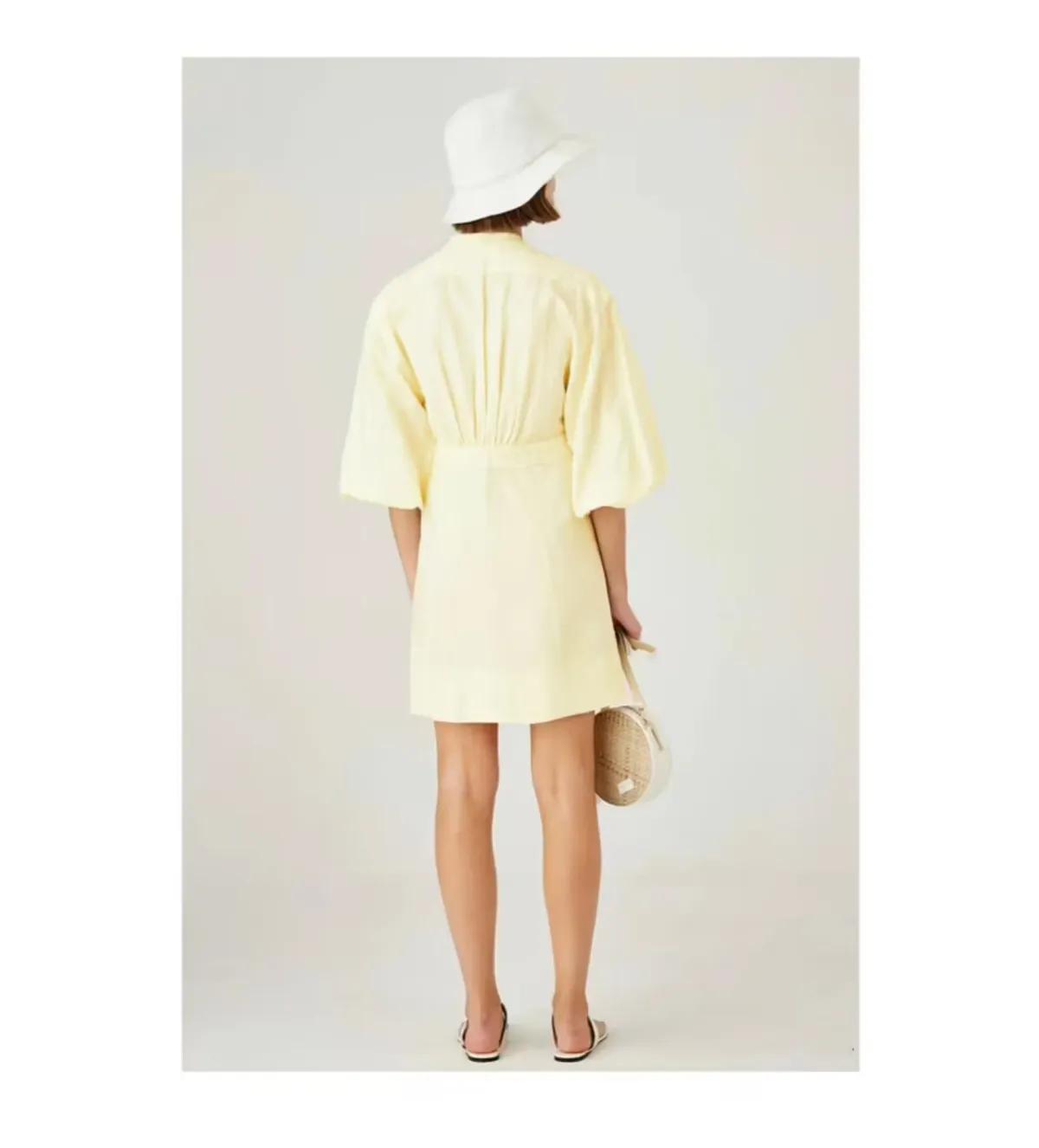 Oroton Cotton-Linen Full Sleeve Sorbet Yellow Dress Size 10 - Image 3