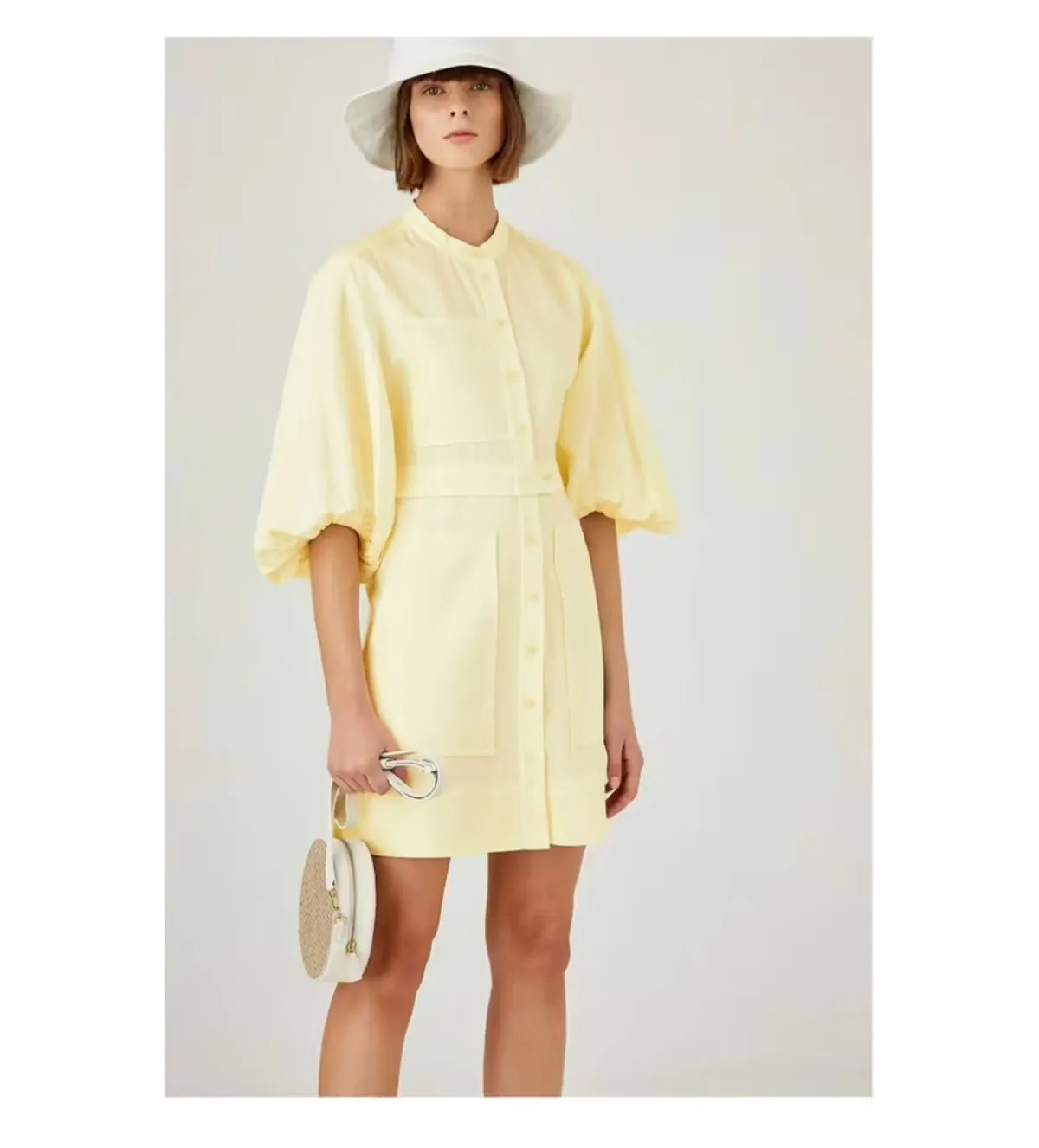 Oroton Cotton-Linen Full Sleeve Sorbet Yellow Dress Size 10 - Image 2