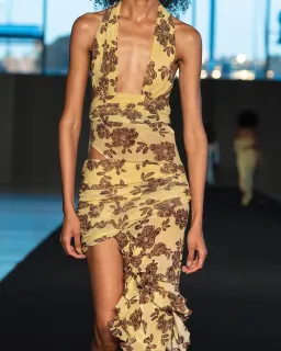 Bec & Bridge Malibu Bay Halter Dress in Citrus Plum Floral Size AU 10 for rent on The Volte - image 1