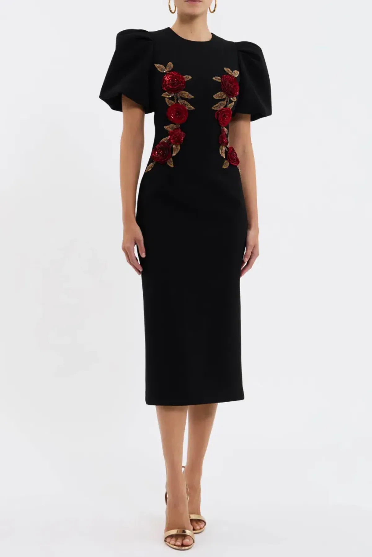 Rebecca Vallance Rosetta Midi Dress Black Size AU 12 for rent on The Volte - main image