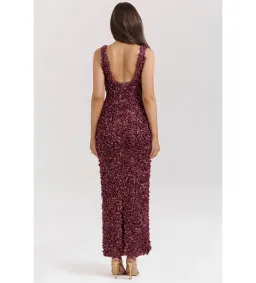 House Of CB Carena Merlot Plunge Floral Appliqué Maxi Dress in Burgundy Size XL/ AU 14 for rent on The Volte - image 3