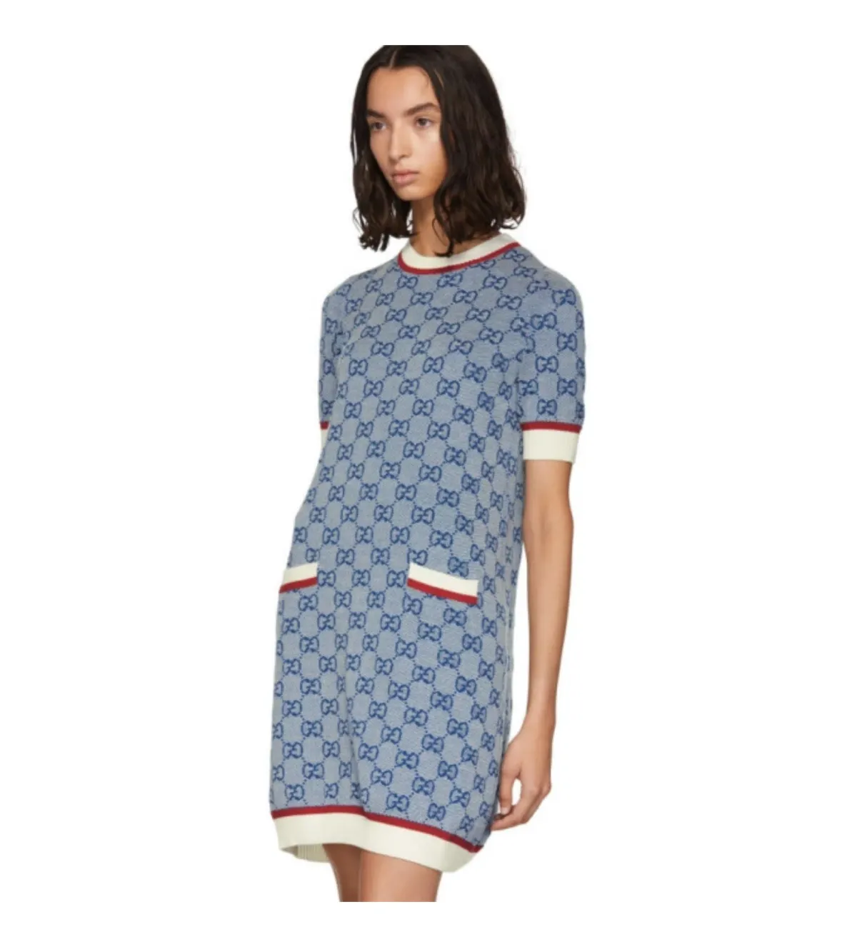Dolce & Gabbana Blue Knit GG Mini Dress Printed Size 10 - Image 3