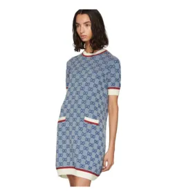 Dolce & Gabbana Blue Knit GG Mini Dress Printed Size 10 for rent on The Volte - image 3
