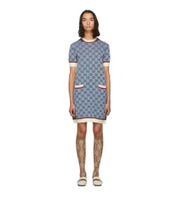 Dolce & Gabbana Blue Knit GG Mini Dress Printed Size 10 for rent on The Volte - image 1