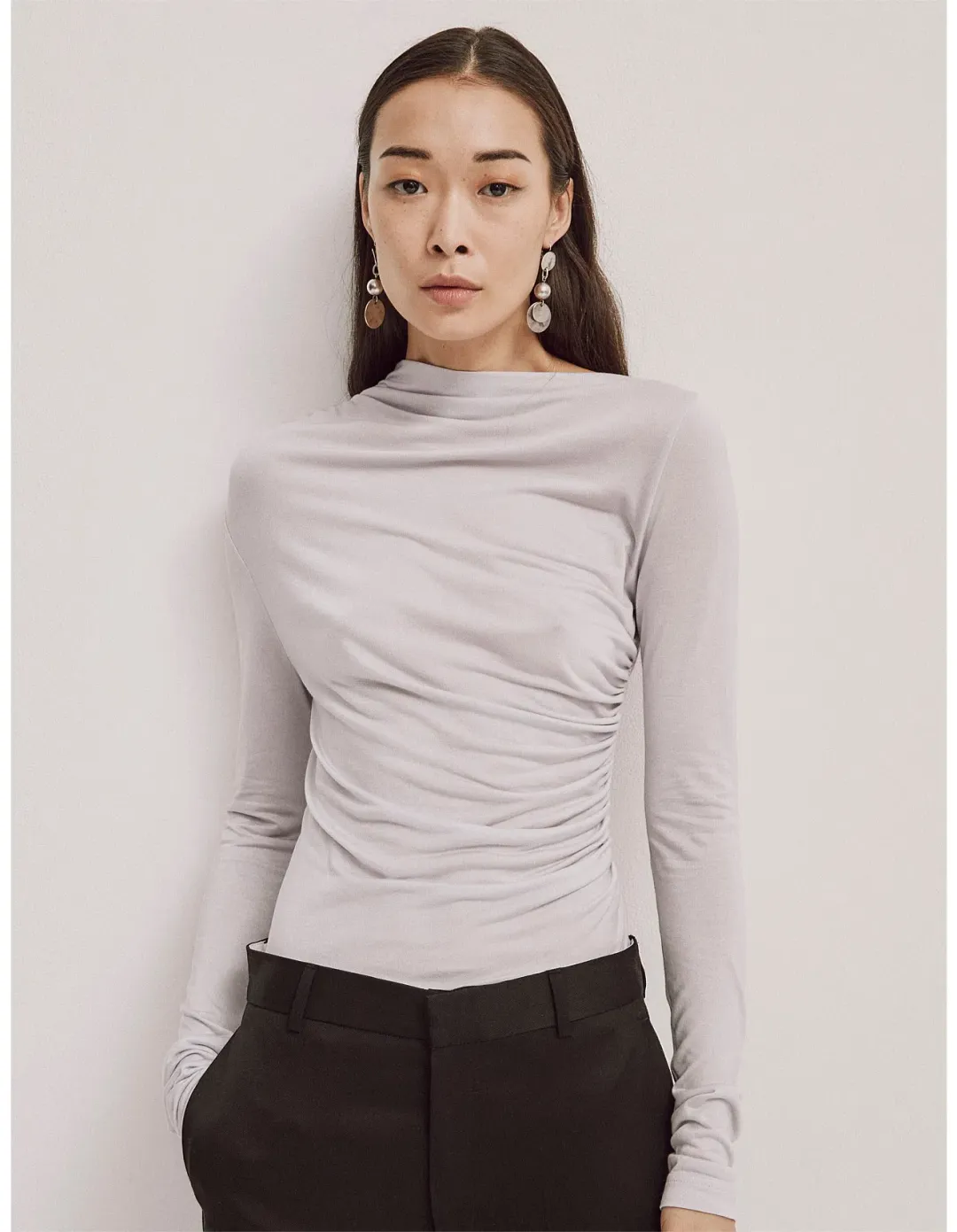 Ninety Percent Iphis Draped Long Sleeve Top in Enoki Mushroom Size M/ AU 12 for rent on The Volte - main image
