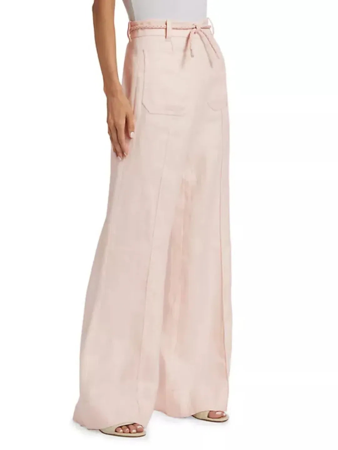 Zimmermann Crush Linen Flare Pant in Pink Size 1 / AU 10 for rent on The Volte - main image