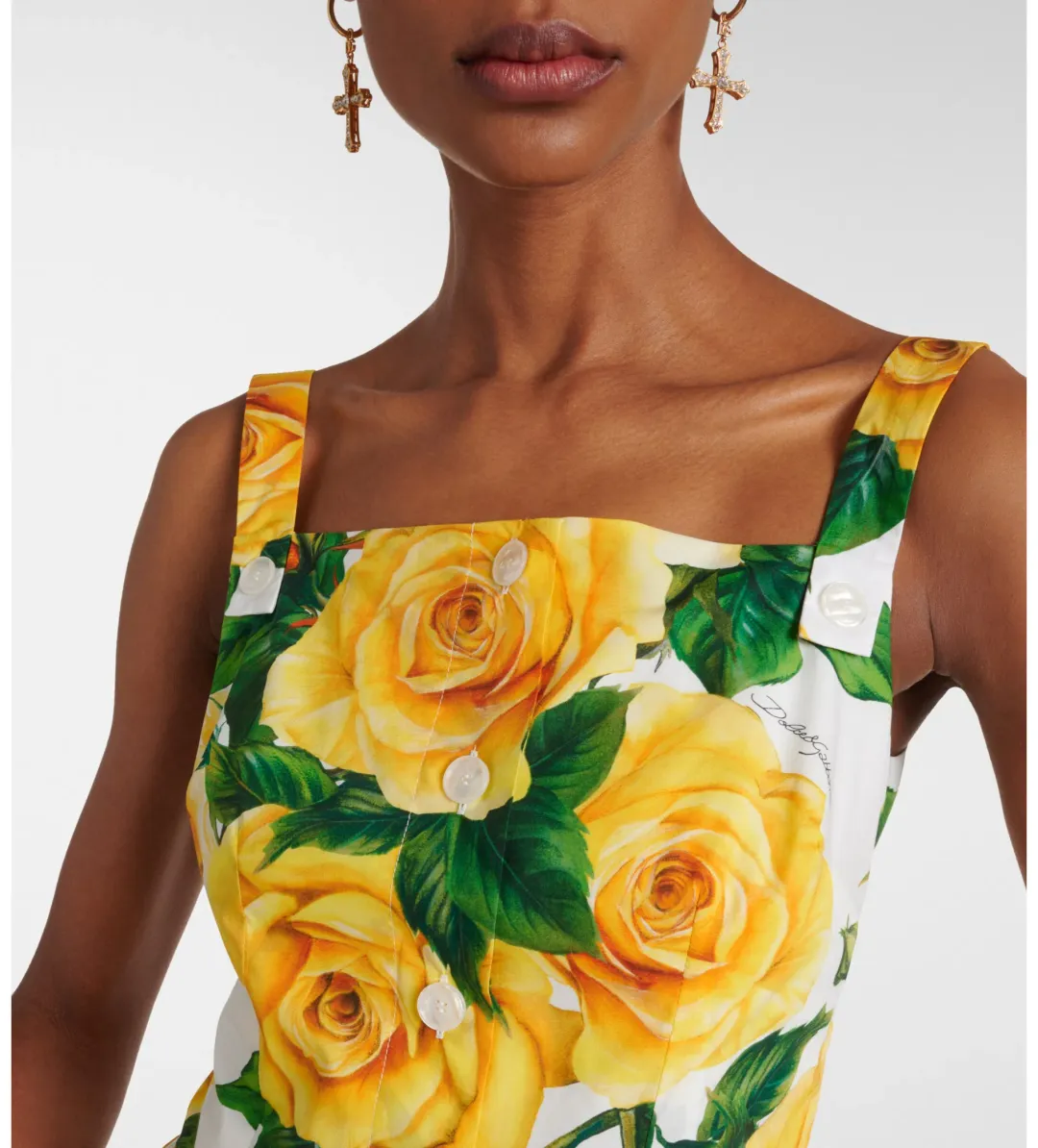 Dolce&Gabbana Rose Print Cotton Poplin Midi Dress AU 10 for rent on The Volte - main image
