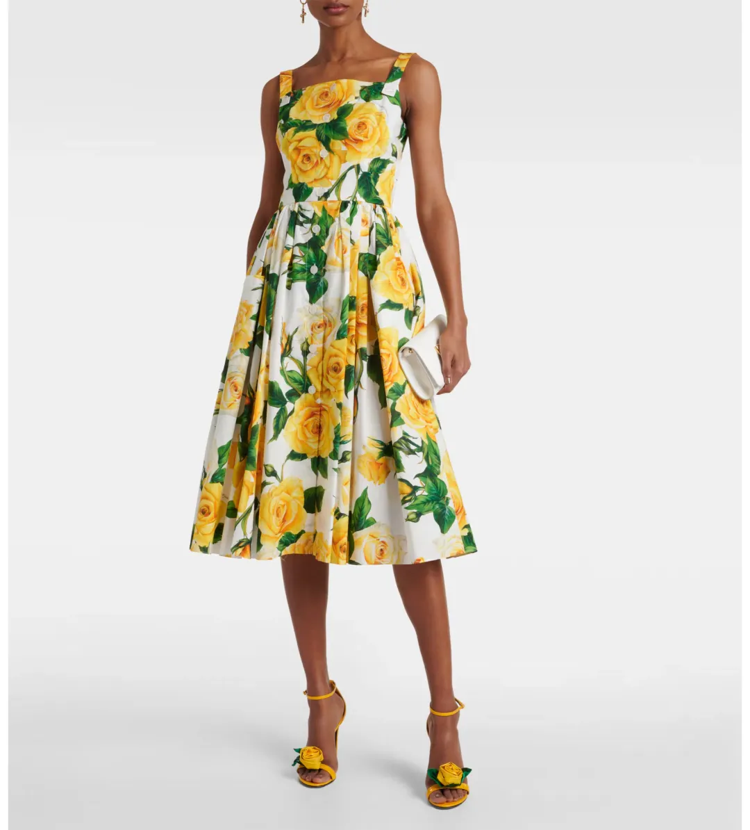 Dolce&Gabbana Rose Print Cotton Poplin Midi Dress AU 10 for rent on The Volte - main image