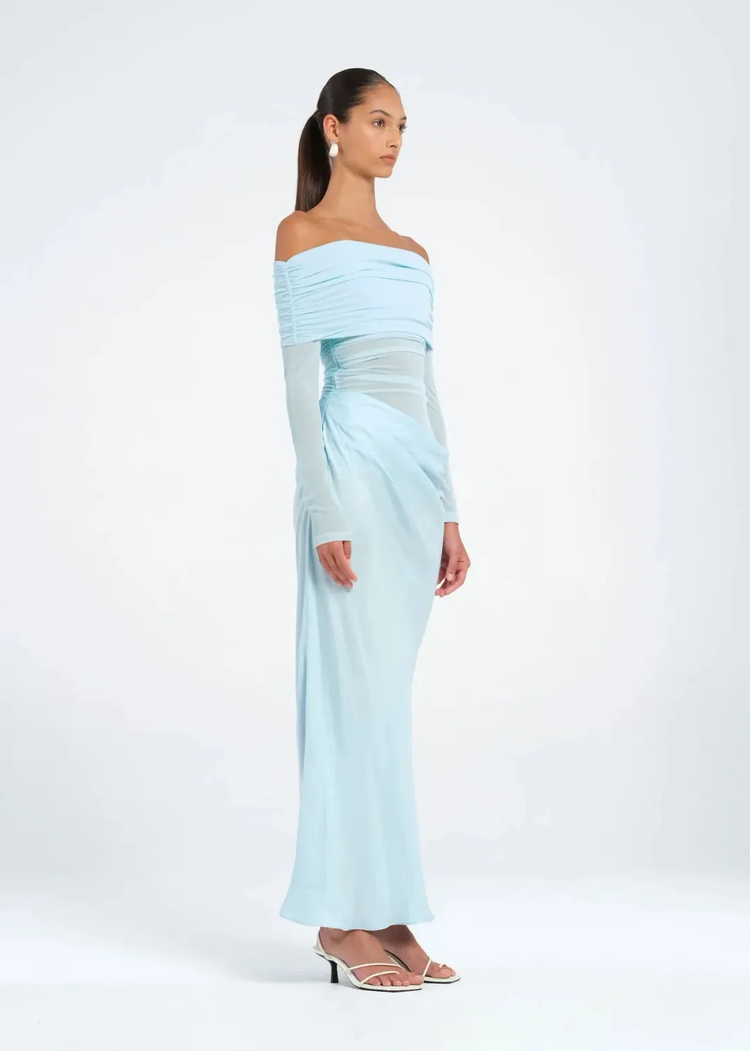 Benni Yasmin Off Shoulder Maxi Dress Baby Blue Size AU 10 for rent on The Volte - main image