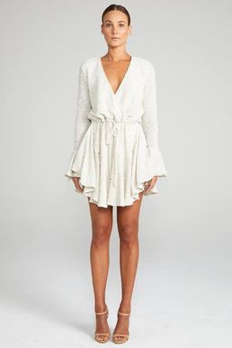 Shona Joy 'AIMEE FRILL CUFF DRAWSTRING MINI DRESS' White Size 12 for rent on The Volte - image 1
