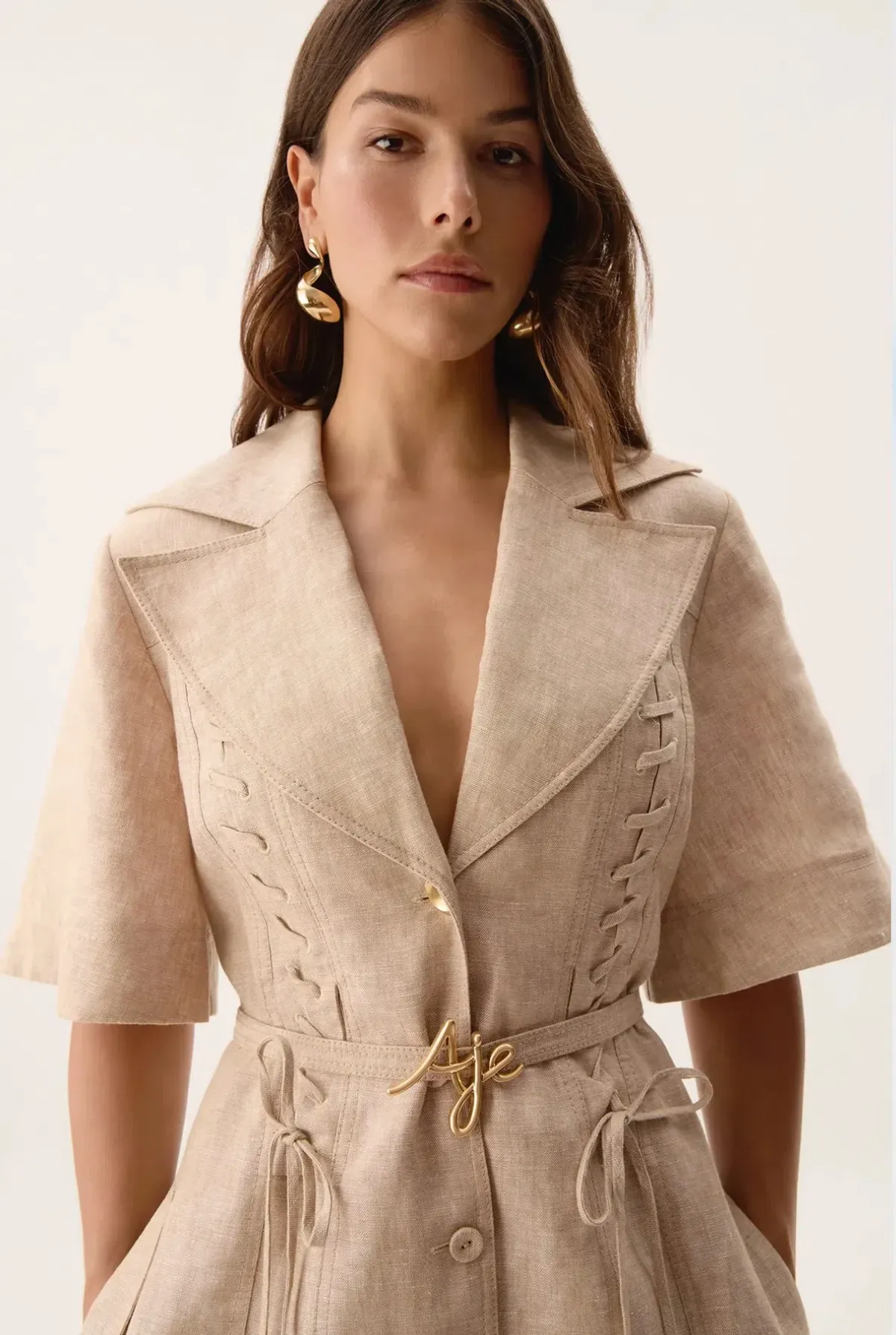 Aje Morgan Mini Dress Dune Beige Size 8 - Image 3