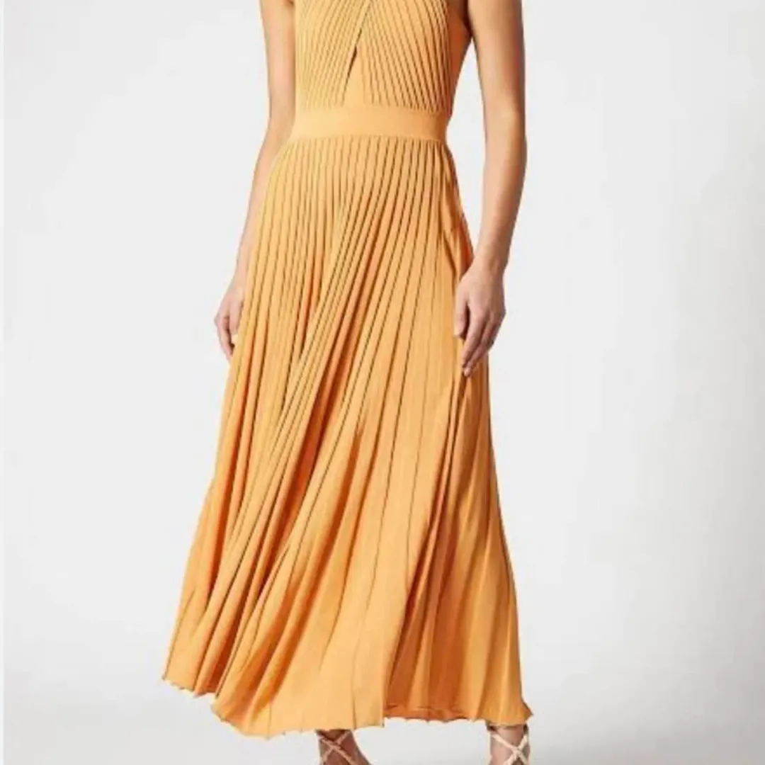 Scanlan Theodore Orange Crepe Knit Pleated Dress Size 10 for rent on The Volte - main image