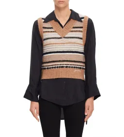 Ganni V-Neck Soft Wool Stripe Sleeveless Vest Size L/ AU 12 for rent on The Volte - image 1