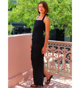 By Nicola Bay Linen Halter Neck Gathered Dress in Black AU 8 for rent on The Volte - image 4