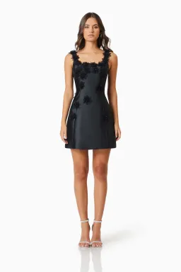 Elliatt Elder Floral Decal Applique Mini Dress In Black AU 8 for rent on The Volte - image 1