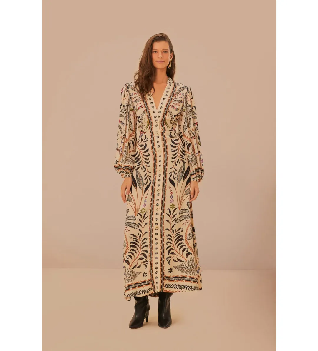 Farm Rio Sand Classic Nature Maxi Dress in Beige Size L/ AU 16 for rent on The Volte - main image