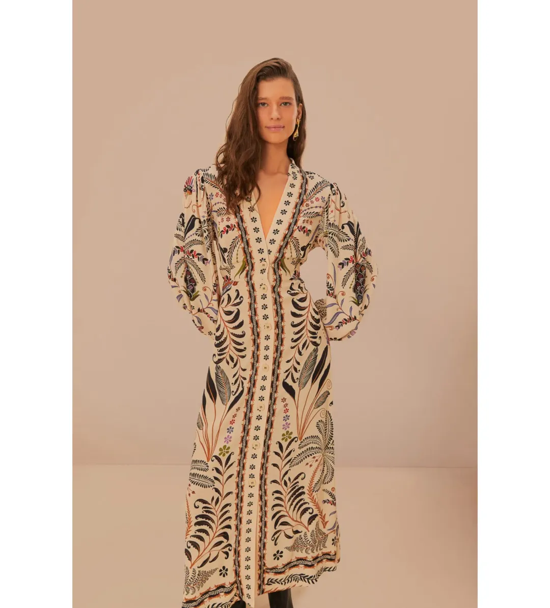 Farm Rio Sand Classic Nature Maxi Dress in Beige Size L/ AU 16 for rent on The Volte - main image