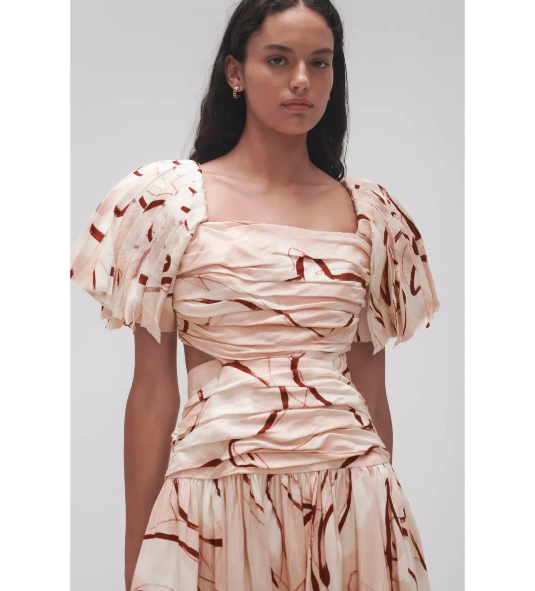 Aje Marianne Ruched Midi Dress Whimsical Dove Size 12 for rent on The Volte - main image