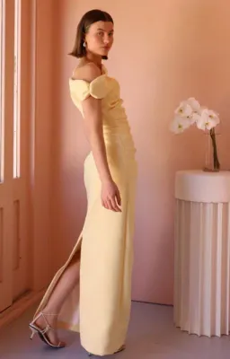 By Nicola Vivian Crepe Maxi Dress in Lemon Size 12 for rent on The Volte - image 4