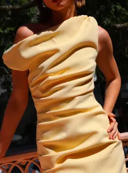 By Nicola Vivian Crepe Maxi Dress in Lemon Size 12 for rent on The Volte - image 3