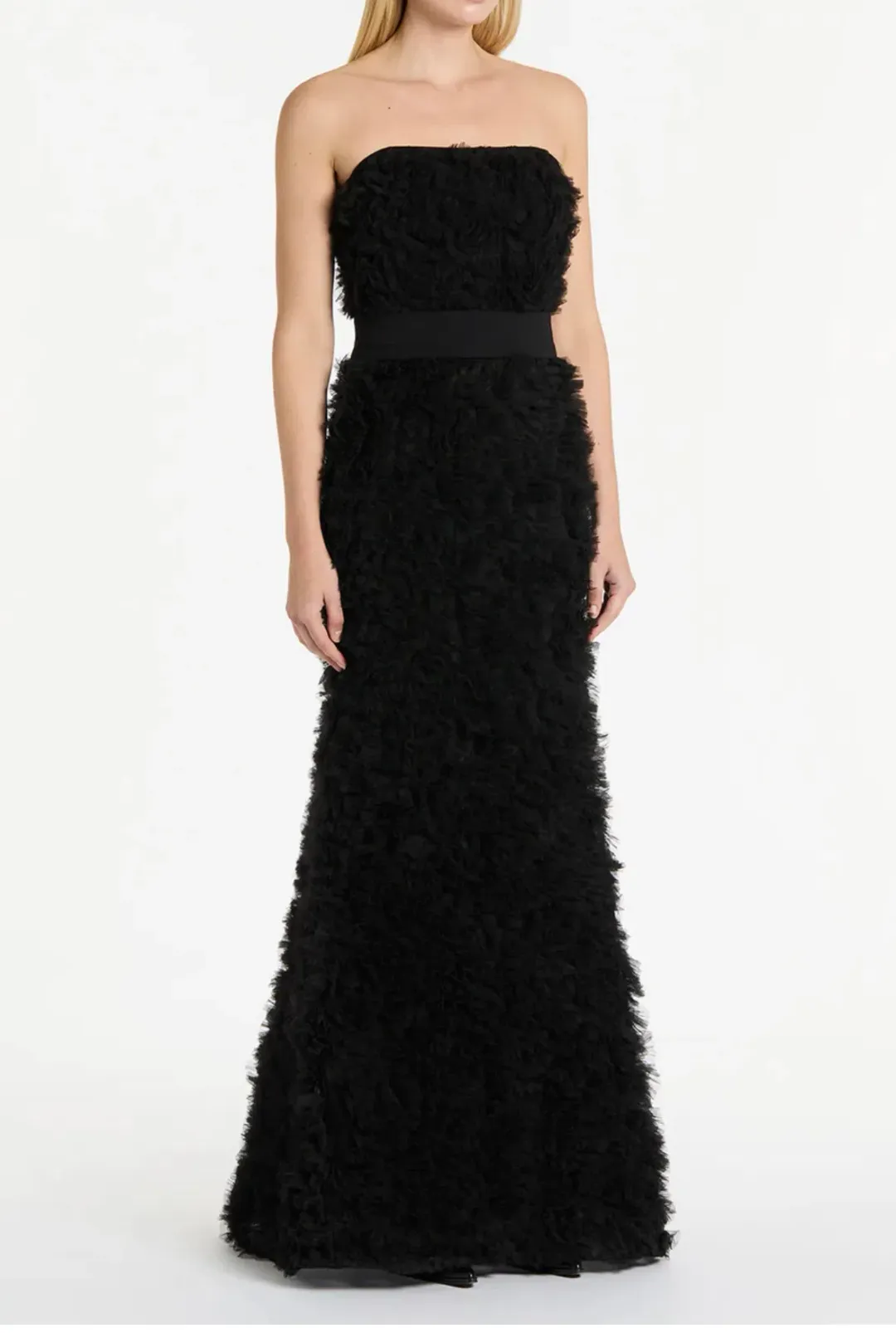 Carla Zampatti Ruffle Strapless Dress Black Size AU 8 for rent on The Volte - main image