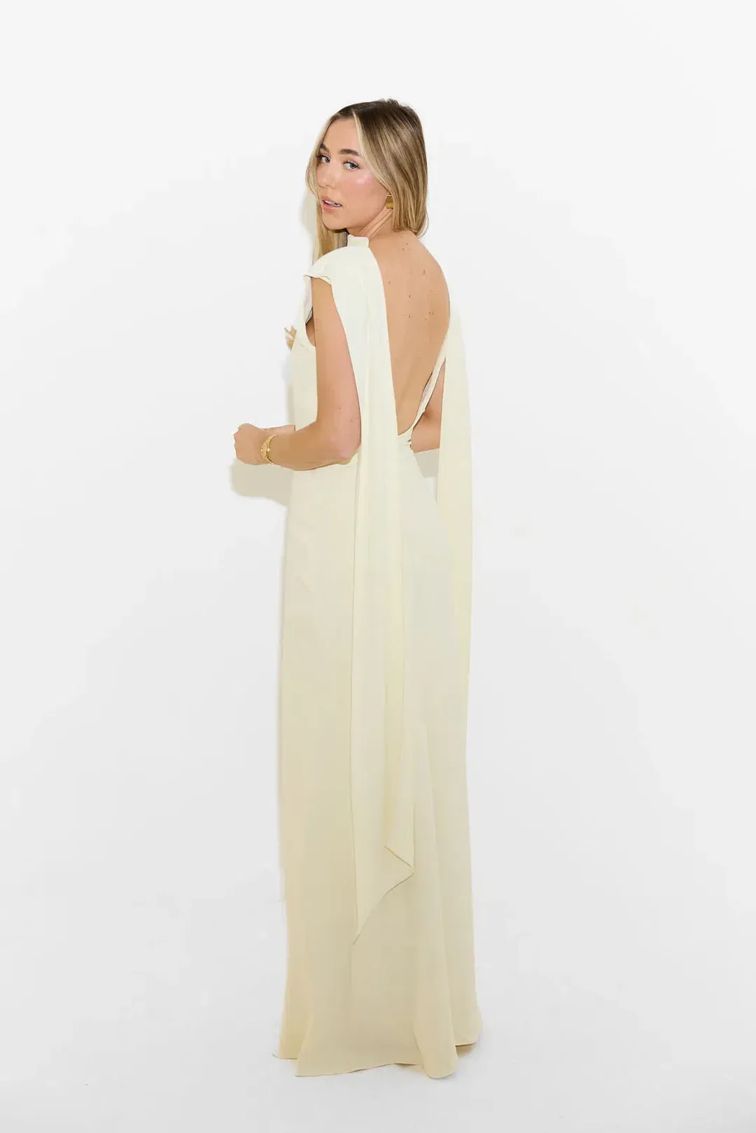 Odd Muse The Ultimate Muse Drape Back Maxi Dress Buttercream Size M/AU 10 for rent on The Volte - main image