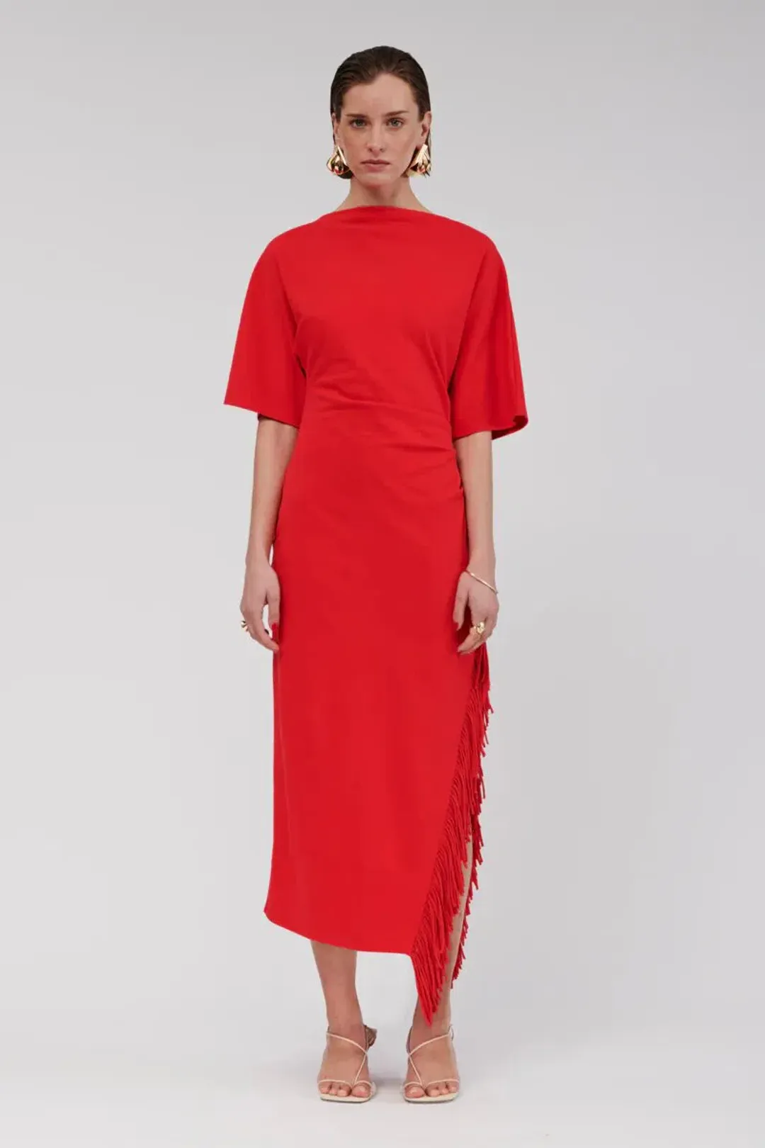 Suboo Carmen Batwing Fringe Maxi Dress Red Size AU 10 for rent on The Volte - main image