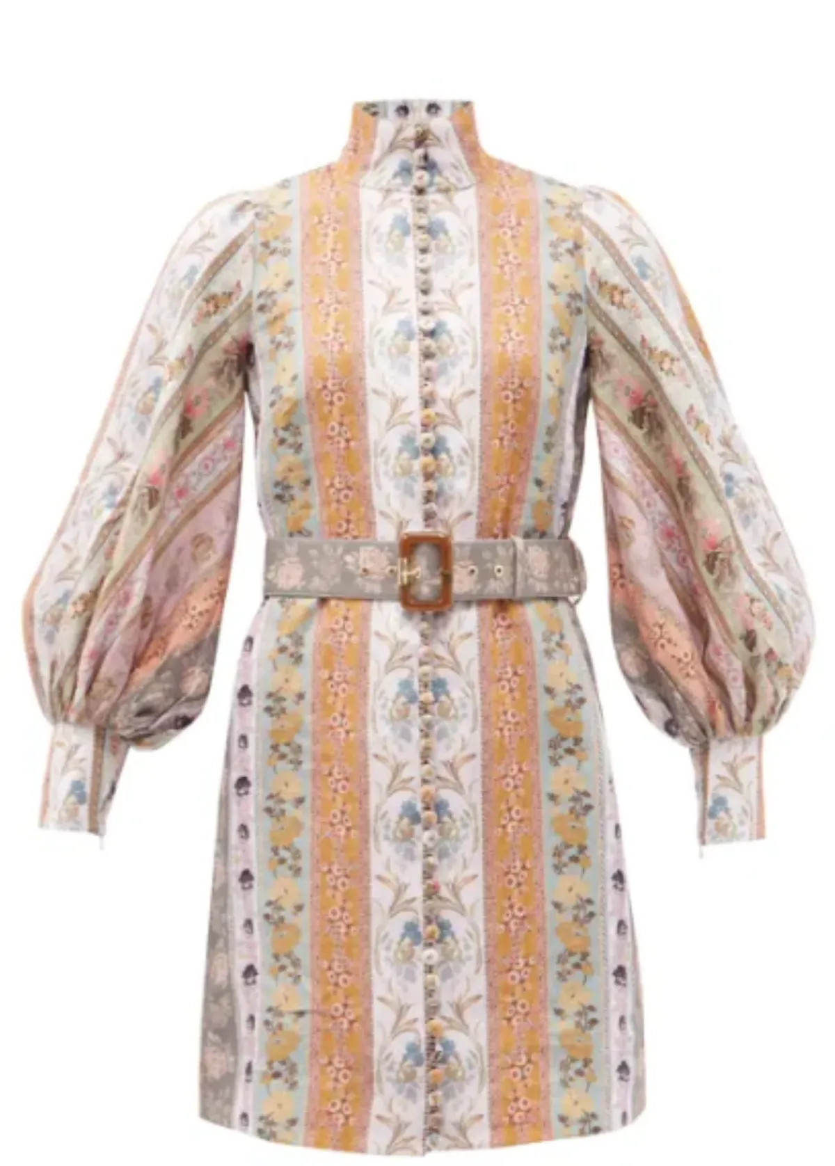 ZIMMERMANN Luminous stripe patchwork-print linen mini dress AU 10 - Image 1