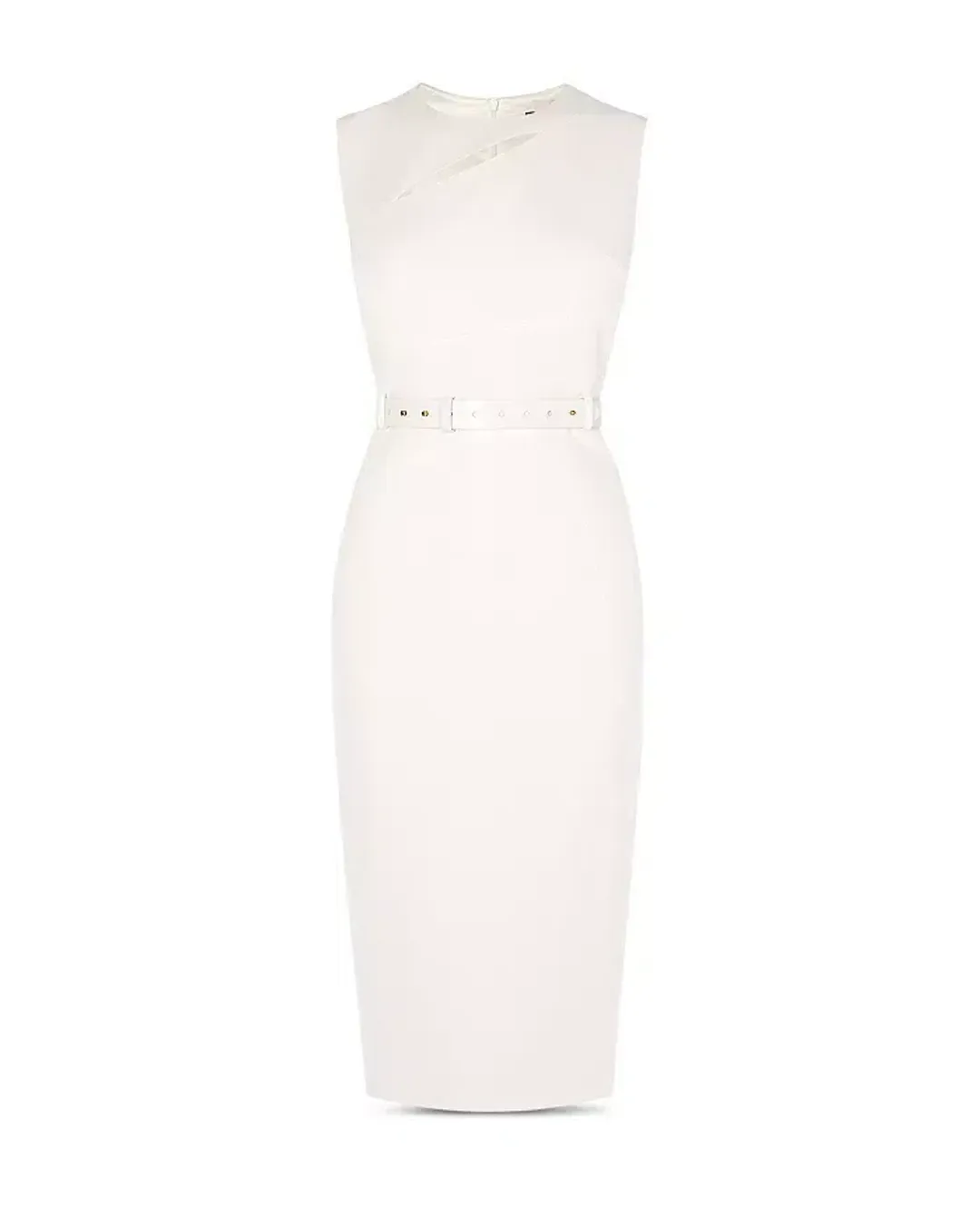 Karen MIllen Cutout Belted Sheath Dress In Ivory Size AU 6 for rent on The Volte - main image