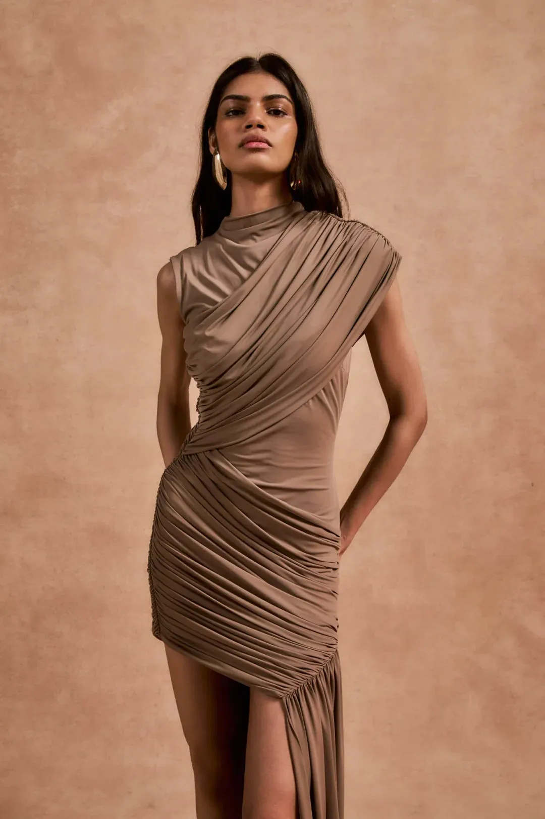 De La Vali Ravenna Mini Dress Taupe Size 6 for rent on The Volte - main image
