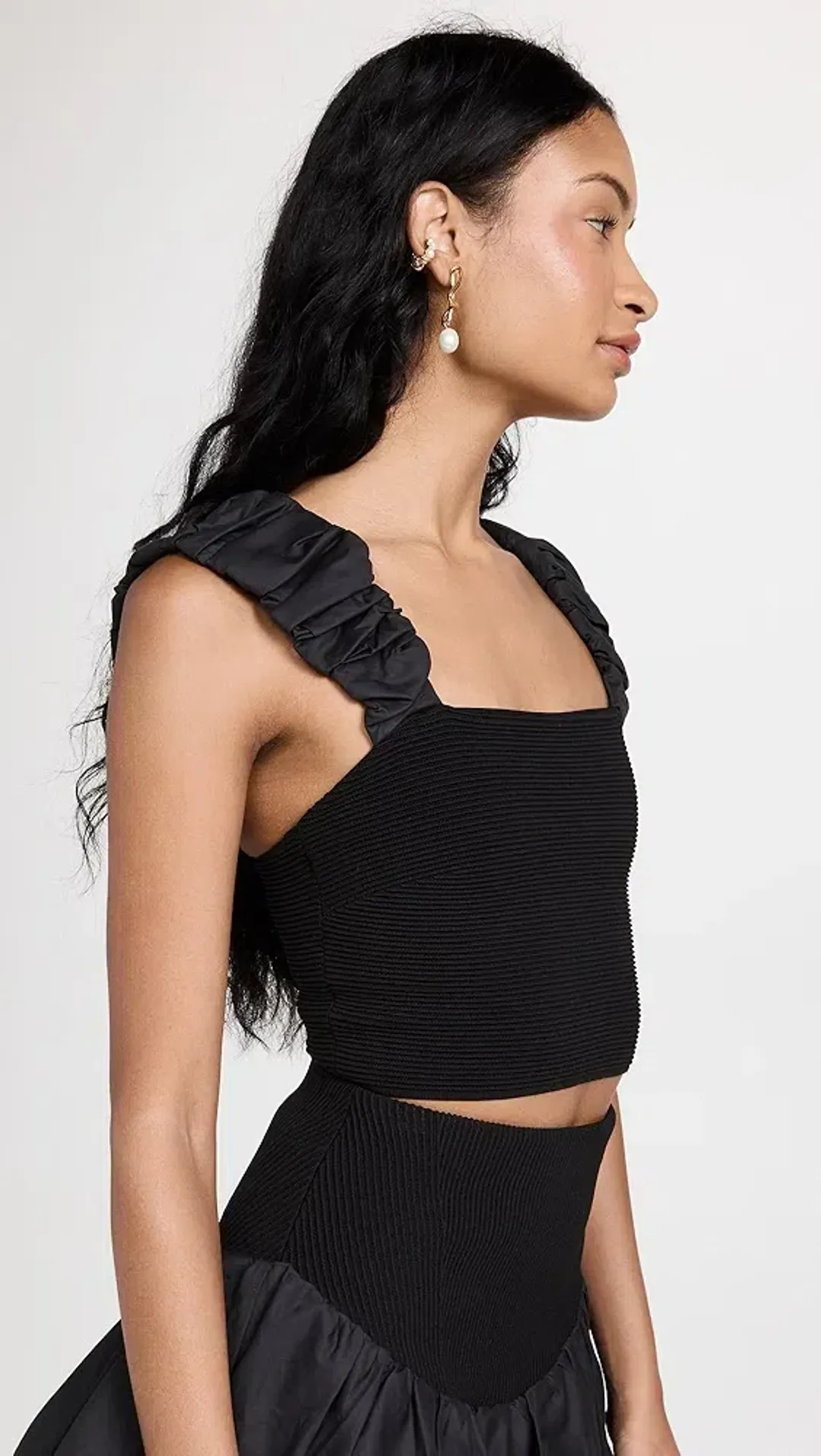 Aje Allard Ruched Strap Knit Top & Turner Bubble Skirt Set Black Size 6 for rent on The Volte - main image