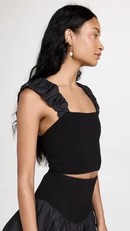Aje Allard Ruched Strap Knit Top & Turner Bubble Skirt Set Black Size 6 for rent on The Volte - image 3