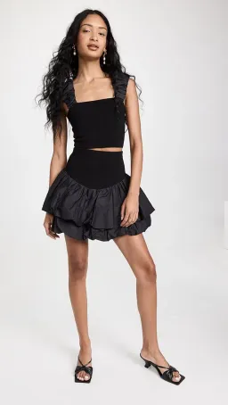 Aje Allard Ruched Strap Knit Top & Turner Bubble Skirt Set Black Size 6 for rent on The Volte - image 1